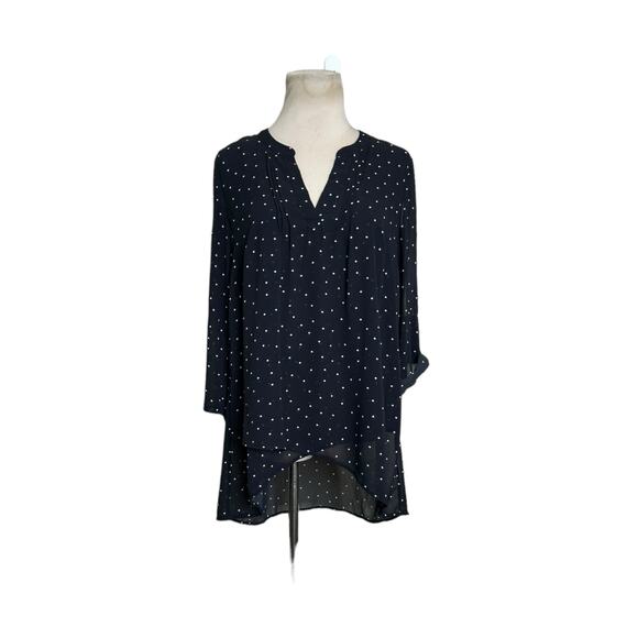 DR2 black white polka dots 3/4 sleeves semi sheer blouse size Small - Picture 11 of 12